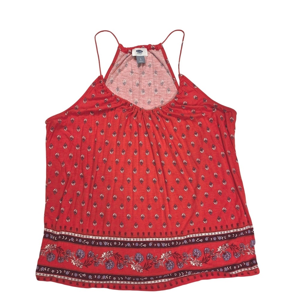 Old Navy Red Floral Halter Strap Racer Back Tank Top Summer‎ Casual Shirt Boho L